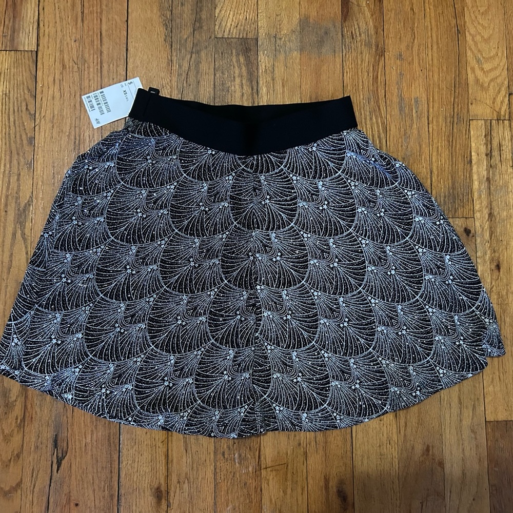 H&M Black and Silver A-Line Skirt